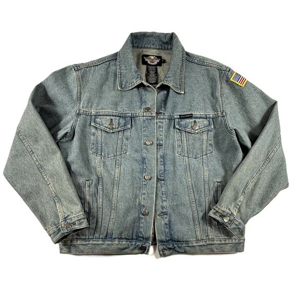 Harley Davidson Other - Vintage Harley Davidson Jean Denim Jacket Sz M Logo Patch Blue Trucker Biker